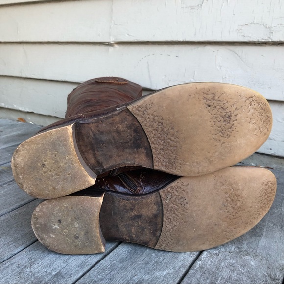 Vintage Italian Brogue Oiled Brown Leather Tall Riding Western Boot Italy 41/11 - Picture 10 of 15